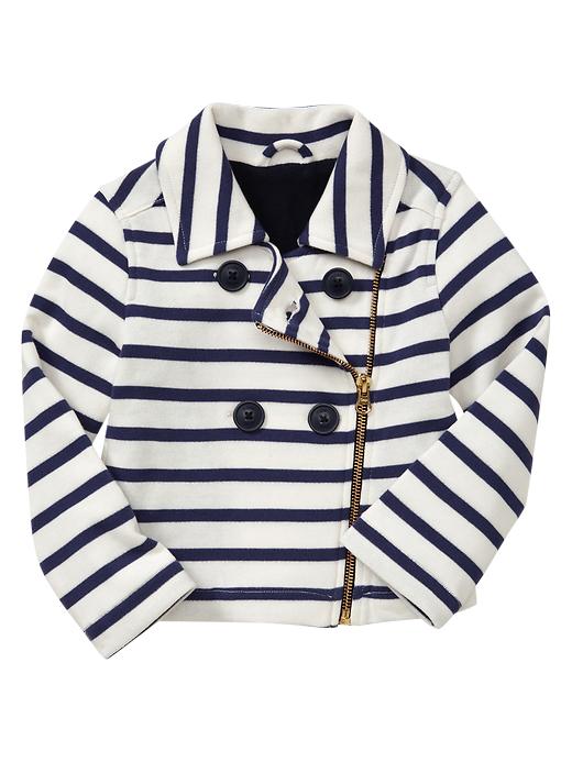 View large product image 1 of 1. Striped knit moto jacket