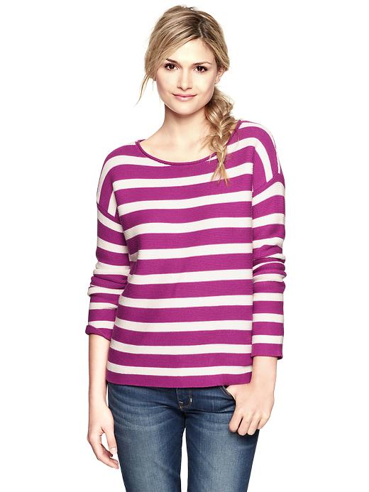 View large product image 1 of 1. Striped roll-edge sweater