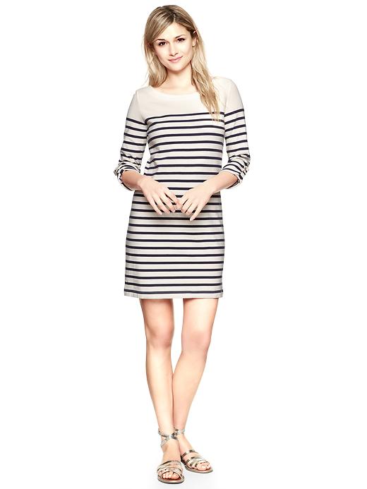 View large product image 1 of 1. Harbor jersey roll-sleeve striped dress