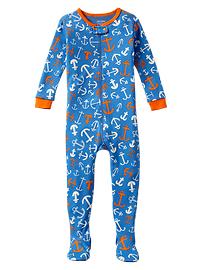 Blue anchor footed sleep one-piece