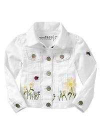 Embroidered white denim jacket