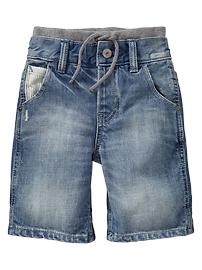 Knit-waist denim shorts (light wash)