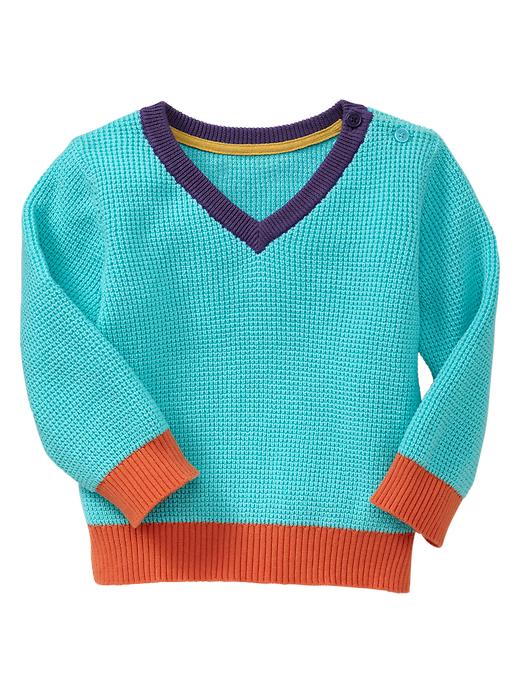 View large product image 1 of 1. Waffle colorblock sweater