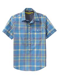 Short-sleeve popover plaid shirt
