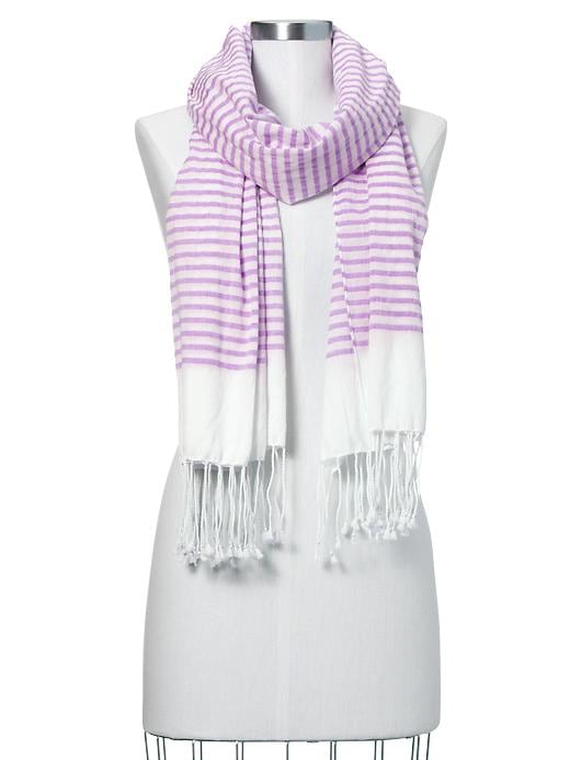 View large product image 1 of 1. Striped tassel scarf