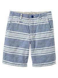 Striped flat-front chambray shorts