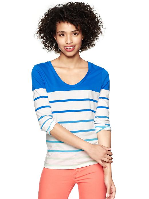 View large product image 1 of 1. Ombre stripe U-neck T