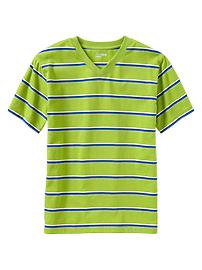 Multi-striped V-neck T
