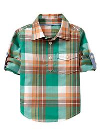Convertible plaid popover shirt