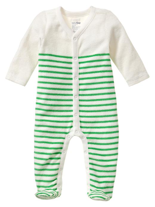 View large product image 1 of 1. Striped footed terry one-piece