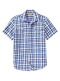 Short-sleeve woven plaid shirt