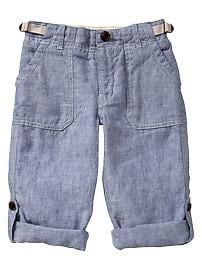 Chambray linen roll-up pants