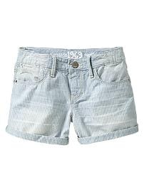 Shortie railroad-stripe denim shorts