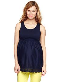 Knit embroidered weave top