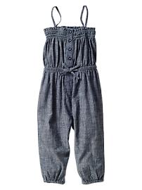 Smocked top chambray one-piece