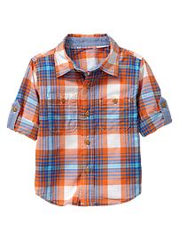 Convertible orange Madras shirt
