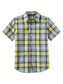 Short-sleeve bright checked plaid shirt