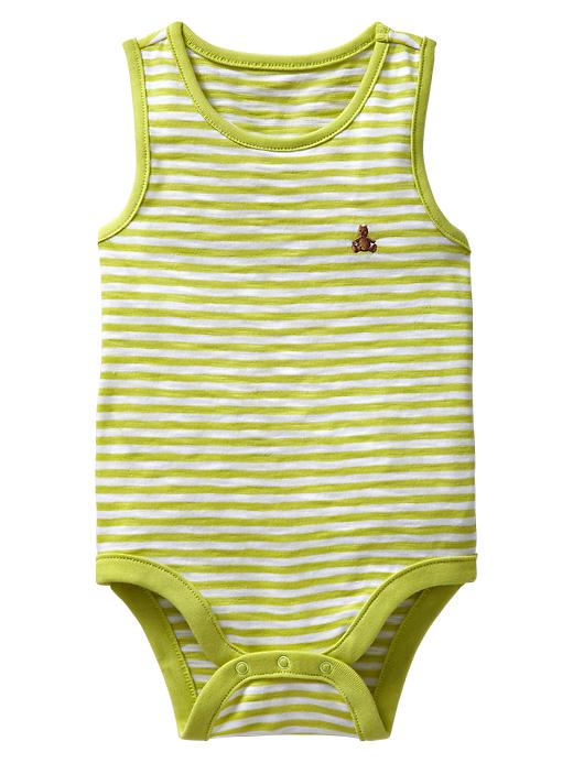 View large product image 1 of 1. Thin striped tank bodysuit