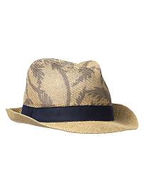 Palm print straw fedora