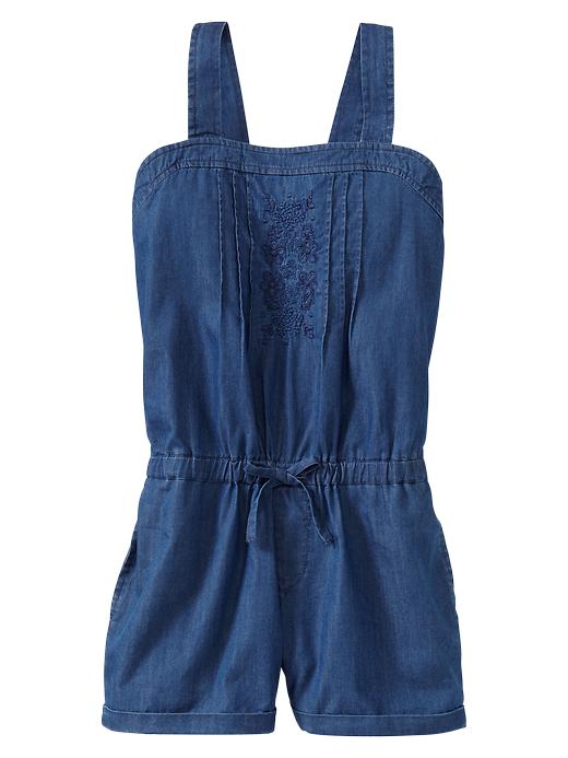View large product image 1 of 1. Embroider chambray romper