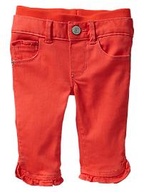 Knit-waist ruffle skinny jeans