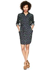 Bird print tie-waist shirtdress