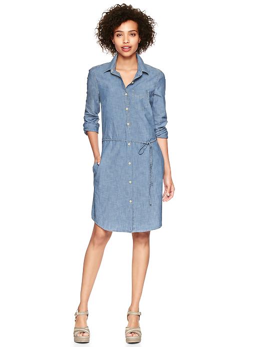Image number 1 showing, 1969 chambray long-sleeve shirtdress