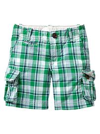 Green plaid cargo shorts