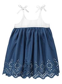 Eyelet colorblock dress