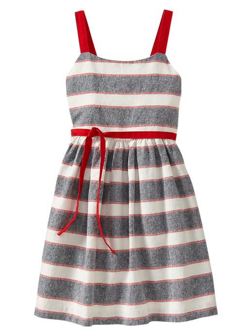 View large product image 1 of 1. Contrast striped belted dress