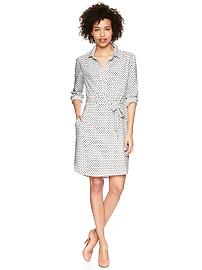 Polka dot tie-waist shirtdress