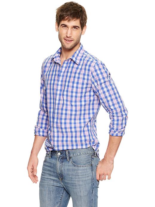 View large product image 1 of 1. Lived-in wash multi plaid shirt