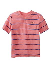 Striped V-neck pocket T