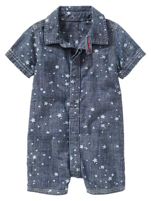View large product image 1 of 1. Star print chambray one-piece