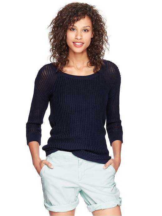 View large product image 1 of 1. Open-knit drop-sleeve sweater