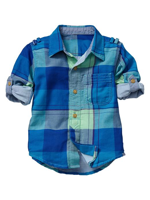 View large product image 1 of 2. Convertible plaid shirt