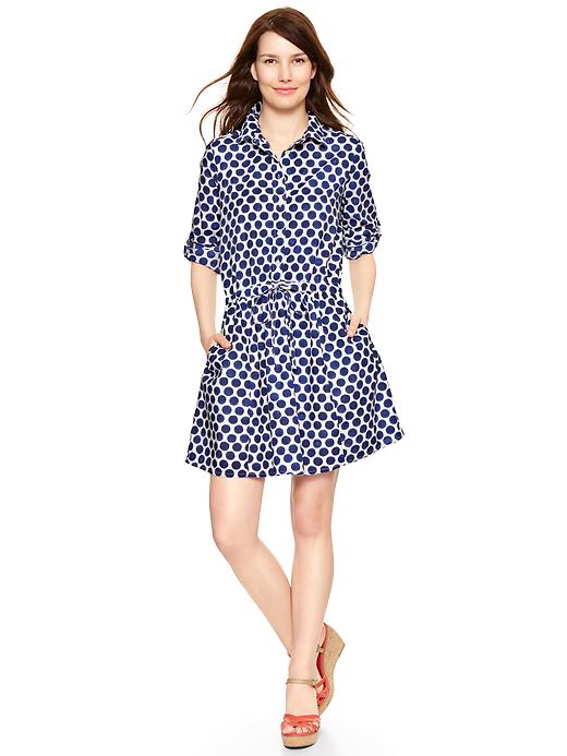 Image number 1 showing, Printed roll-sleeve shirtdress