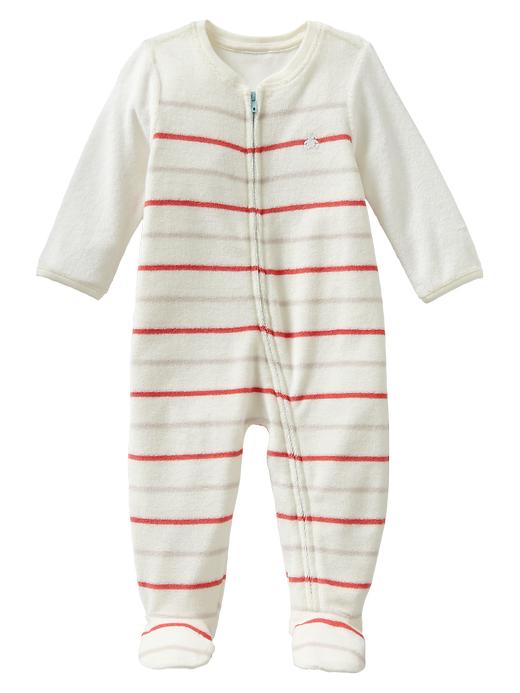 View large product image 1 of 1. Striped terry footed one-piece