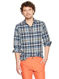 Linen patch pocket plaid shirt