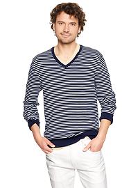 Striped cotton V-neck sweater