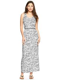 Zigzag print ruched T-back maxi dress