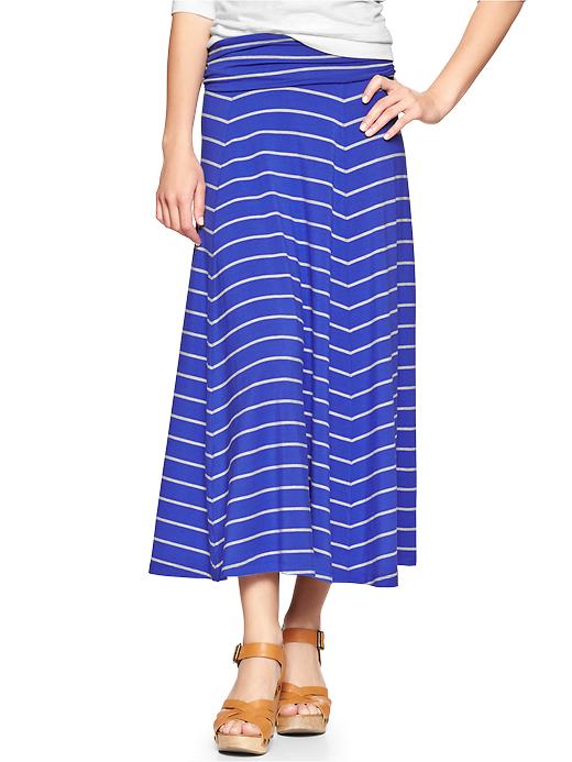 View large product image 1 of 1. Striped foldover maxi skirt