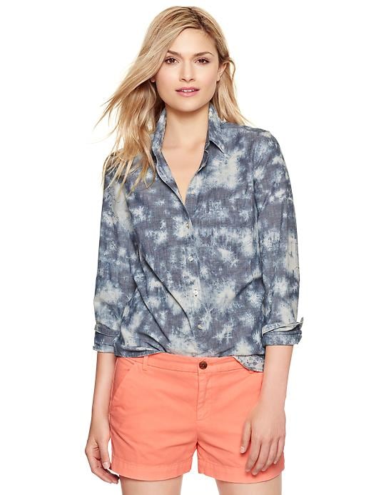 Image number 1 showing, 1969 tie-dye chambray one-pocket shirt