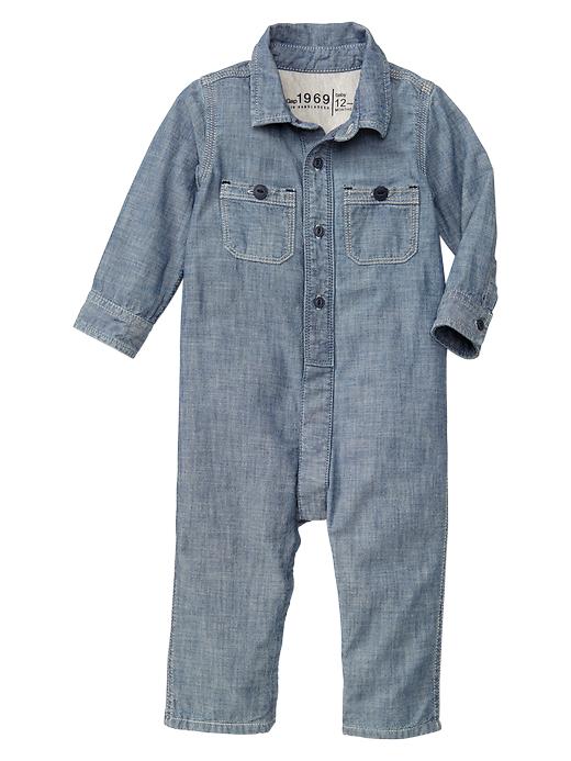 View large product image 1 of 1. Chambray button one-piece