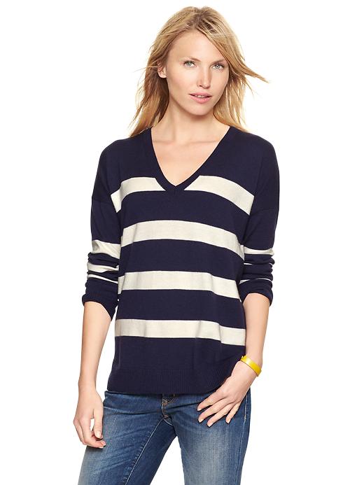 View large product image 1 of 1. Eversoft stripe V-neck sweater
