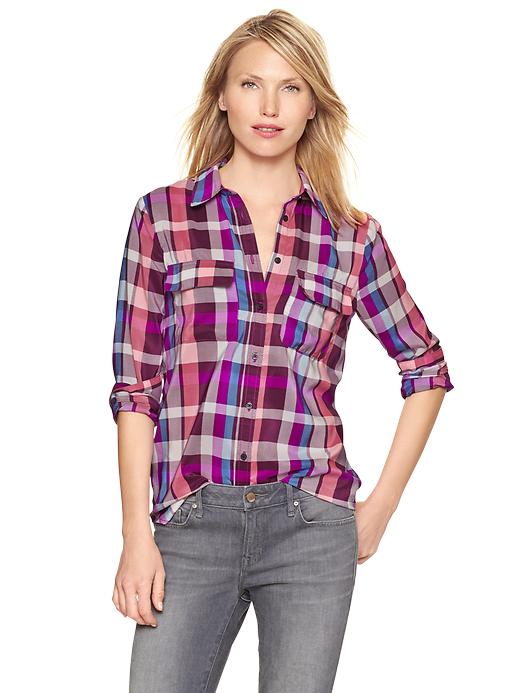 View large product image 1 of 1. Plaid camp shirt