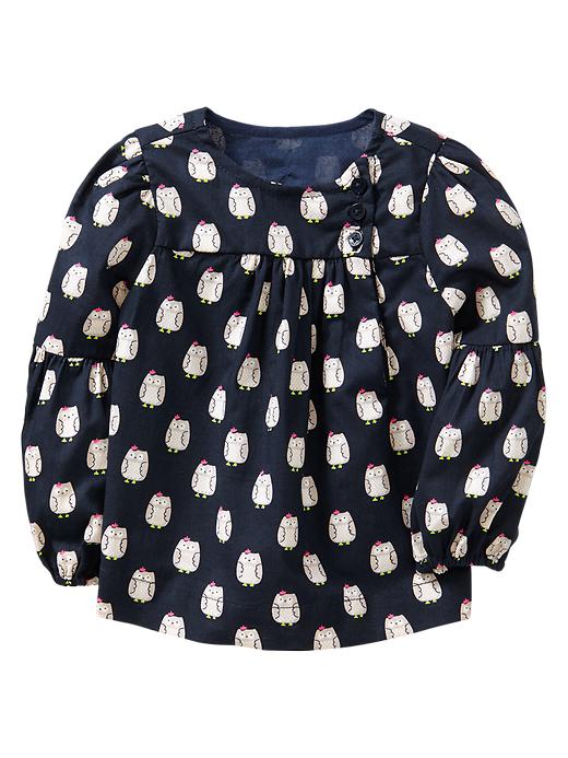 View large product image 1 of 1. Owl print shirred top