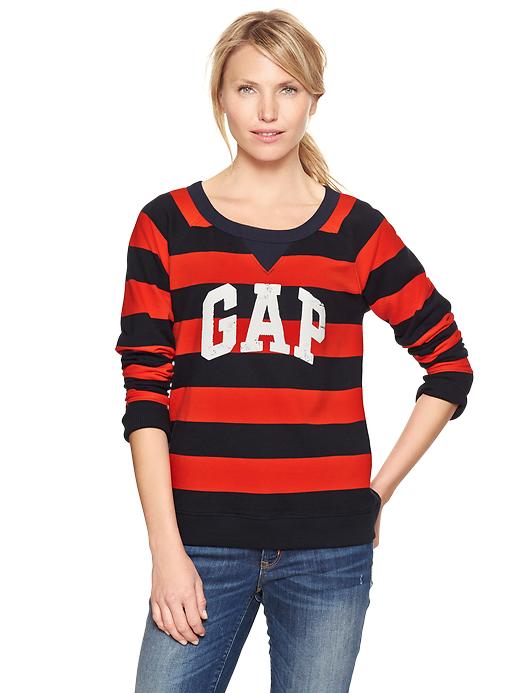 View large product image 1 of 1. Rugby stripe arch logo pullover