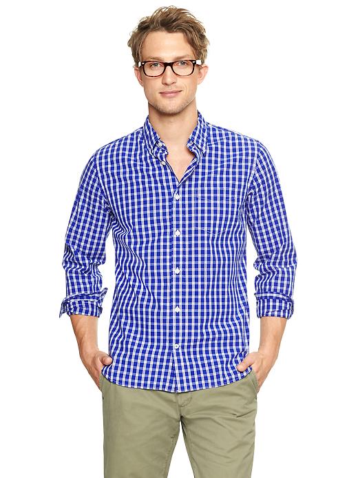 View large product image 1 of 1. Lived-in wash checkered plaid poplin shirt