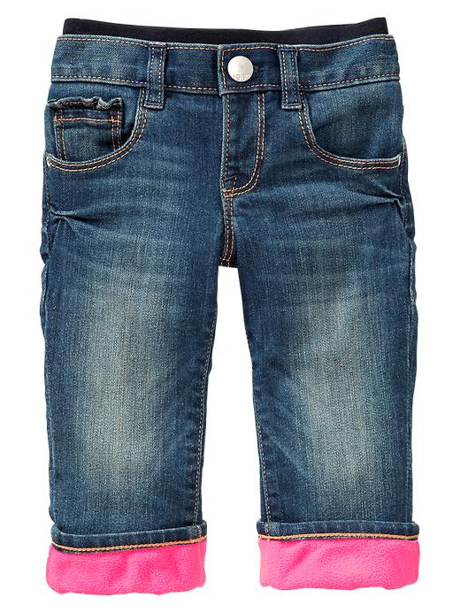 Image number 1 showing, Fleece-lined knit-waist straight jeans